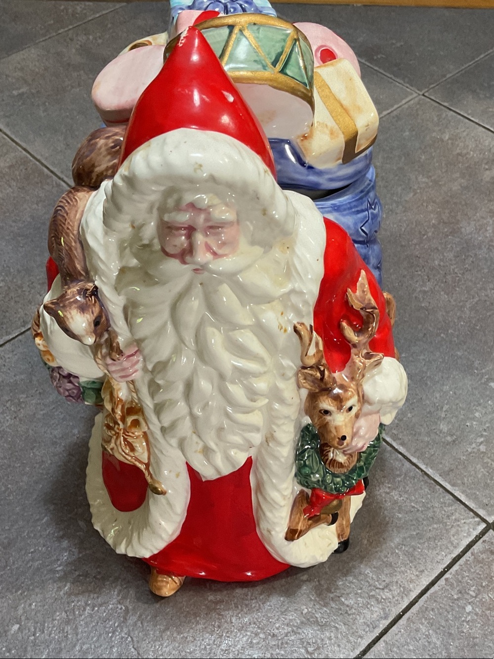 Hand-Painted Ceramic Santa Figurine with Reindeer - Red and White